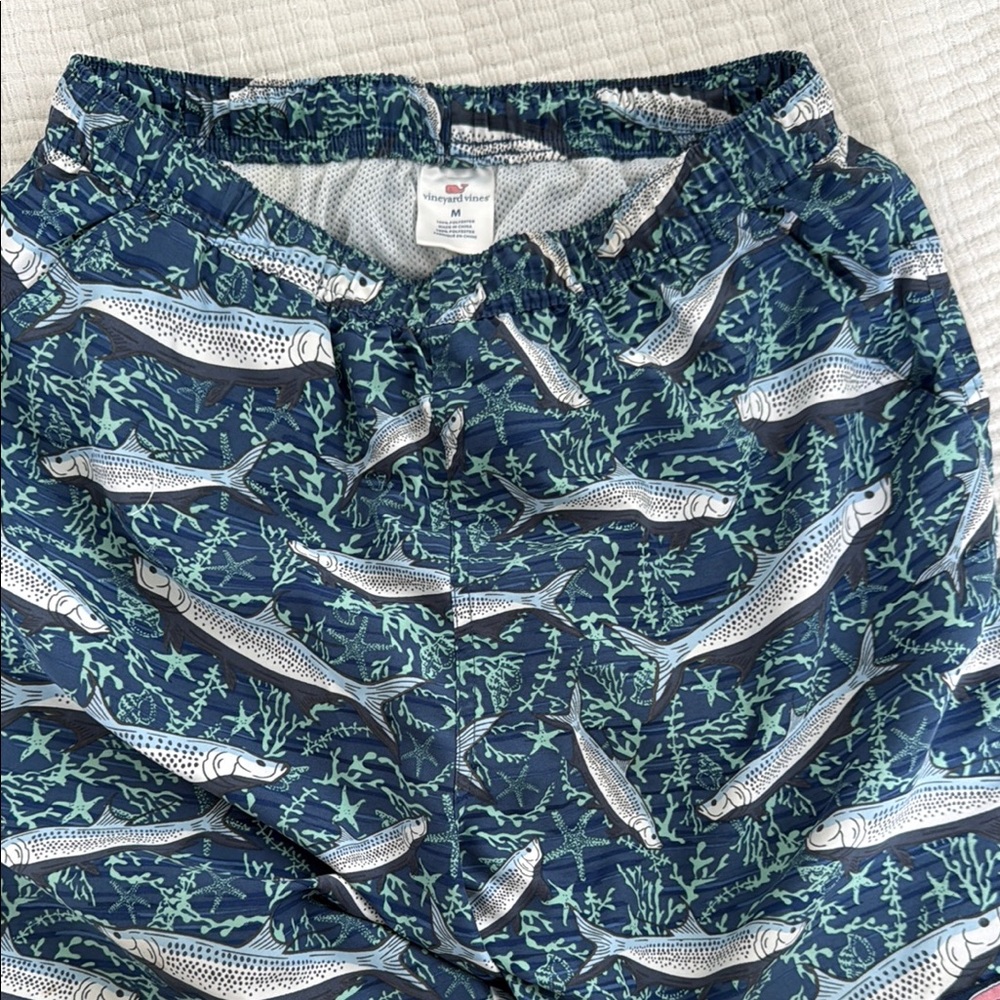 Vineyard Vines Blue Fish Print Swim Trunks